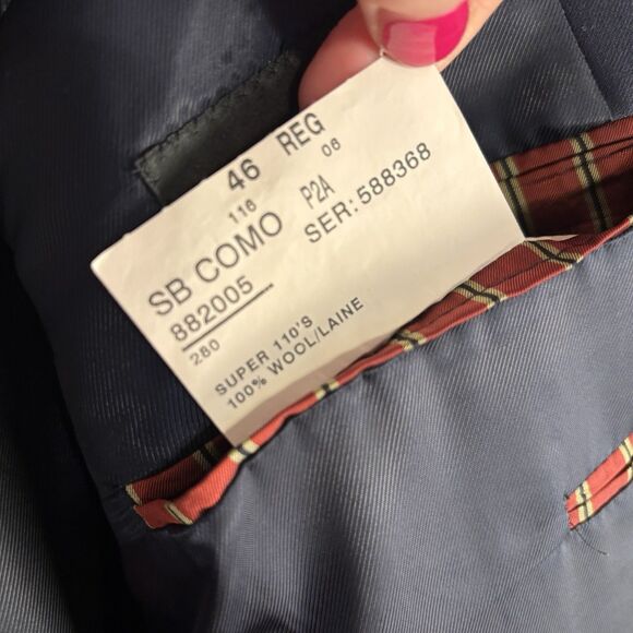 Samuelsohn Sport Coat Mens 46R Navy Blue Super 110's Crested Gold Buttons Wool - Picture 12 of 14